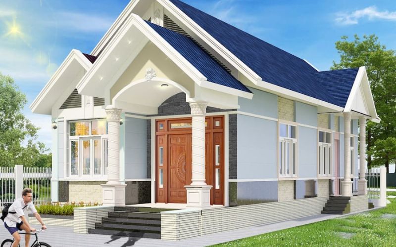 Không gian ngoại thất tươi mát khi sơn màu ghi xanh da trời