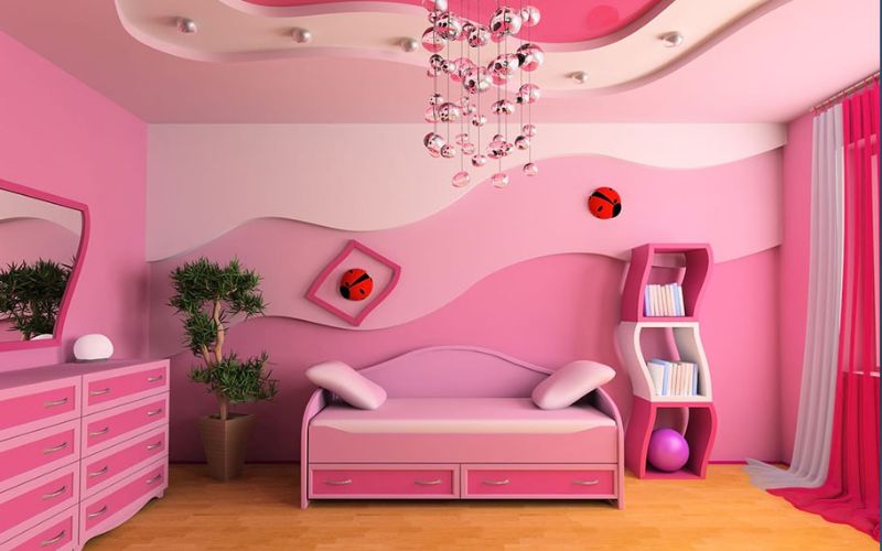 Kết hợp trang trí họa tiết độc giúp phòng ngủ màu hồng đậm thu hút hơn