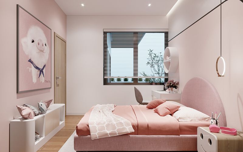 Phòng ngủ sơn màu hồng nhạt hiện đại