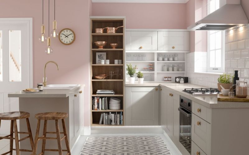 Kết hợp nội thất trắng tạo không gian phòng bếp sạch sẽ hơn