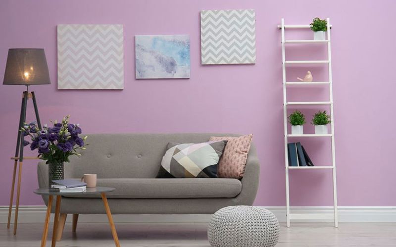 Sơn phòng khách màu hồng tím nhẹ nhàng