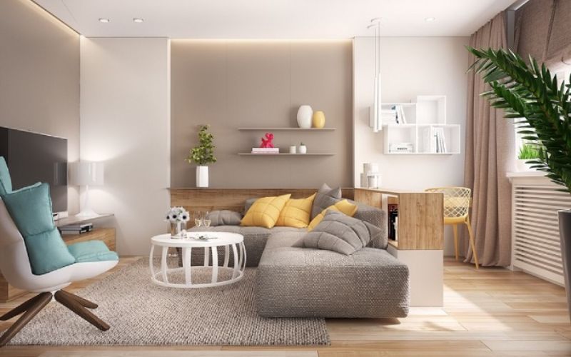 Phòng khách sơn màu nâu đất hiện đại