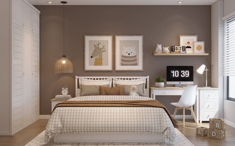 Mẫu phòng ngủ sơn màu nâu đất dành cho bé trai