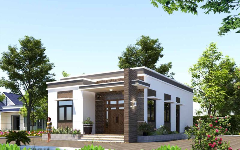 Sơn mặt tiền nhà cấp 4 màu nâu đất hiện đại