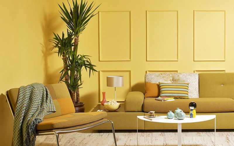 Sơn màu vàng ánh kim phòng khách đơn giản Sơn màu vàng ánh kim phòng khách đơn giản