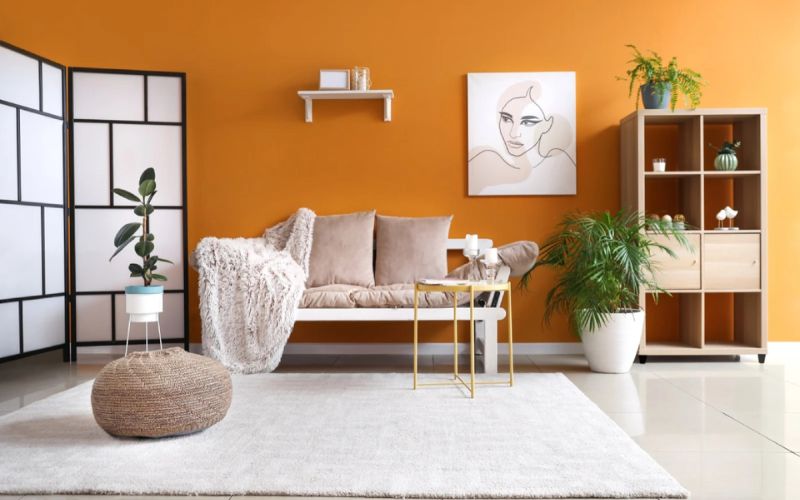 Sơn tường màu vàng cam nổi bật nội thất gam màu sáng Sơn tường màu vàng cam nổi bật nội thất gam màu sáng
