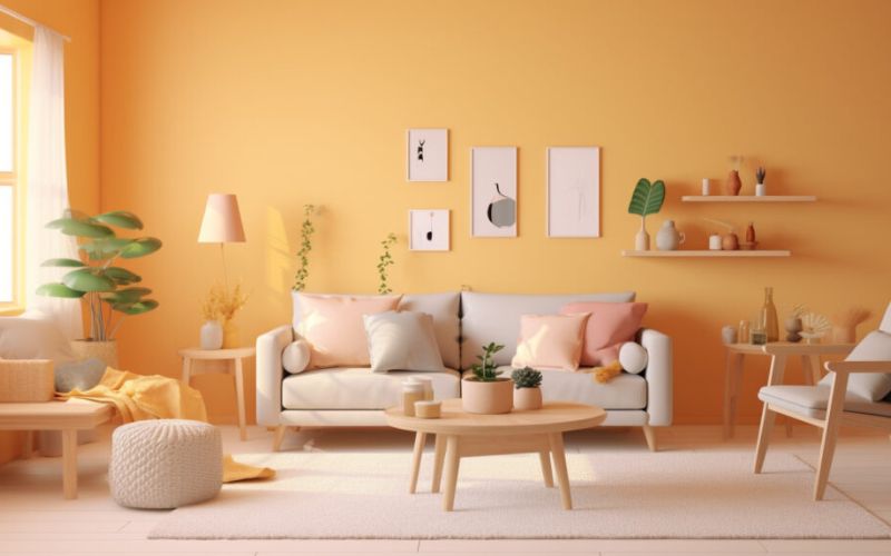 Sơn màu vàng kem tạo không gian phòng khách năng động Sơn màu vàng kem tạo không gian phòng khách năng động