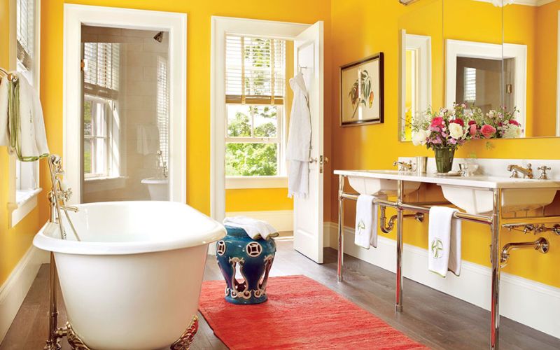 Không gian nhà tắm tươi sáng khi sơn màu vàng chanh Không gian nhà tắm tươi sáng khi sơn màu vàng chanh