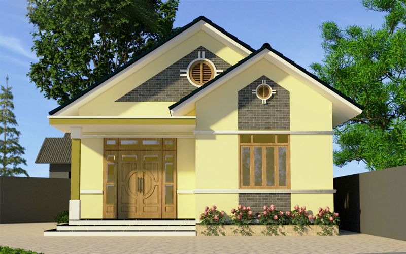 Mẫu nhà cấp 4 sơn màu vàng nhạt Mẫu nhà cấp 4 sơn màu vàng nhạt