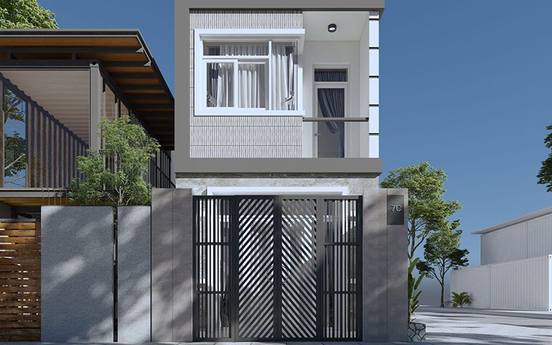 Ngoại thất nhà ống phối màu ghi đậm, nhạt ấn tượng