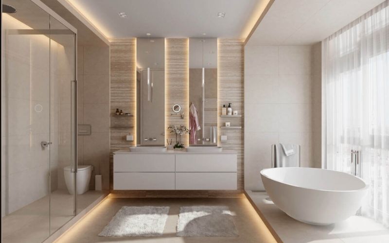Nhà tắm sơn màu be hiện đại