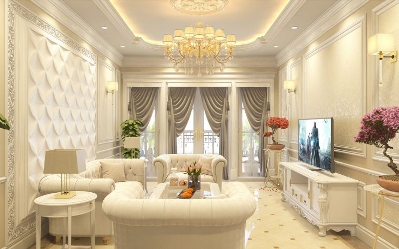 Nhà ống thiết kế phong cách tân cổ điển sơn màu vàng sang trọng