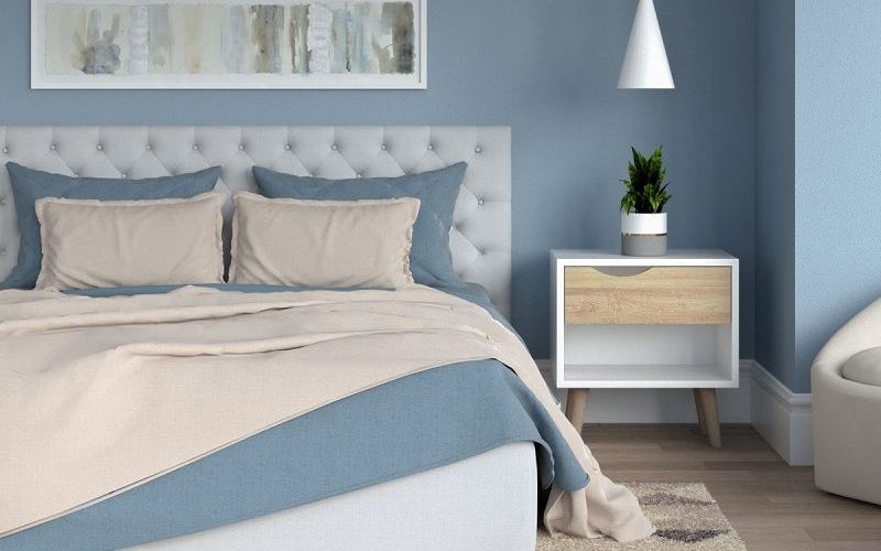 Phòng ngủ nhà ống sơn màu xanh dương hiện đại