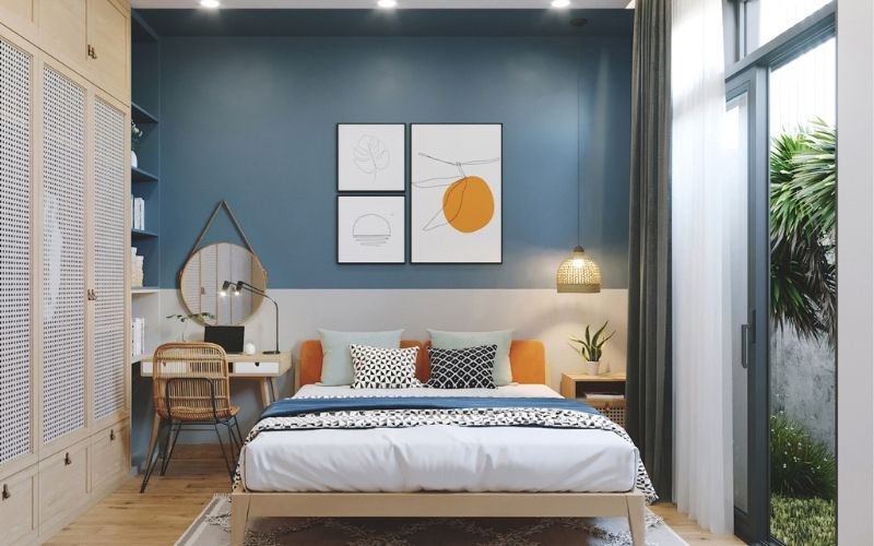 Sơn tường màu xanh dương dễ dàng phối với đồ nội thất khác