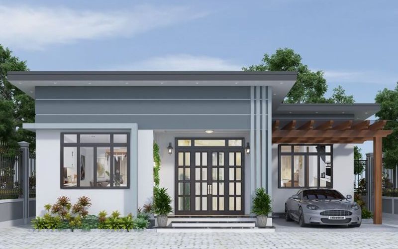 Sơn màu xanh ghi tạo sự nổi bật cho ngôi nhà