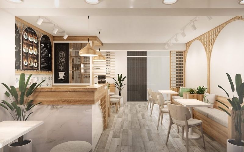 Bố trí nội thất hợp lý giúp quán cafe diện tích nhỏ có không gian trống nhiều hơn