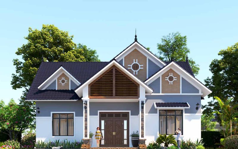 Thiết kế ngôi nhà nổi bật khi sơn tường màu xanh ghi