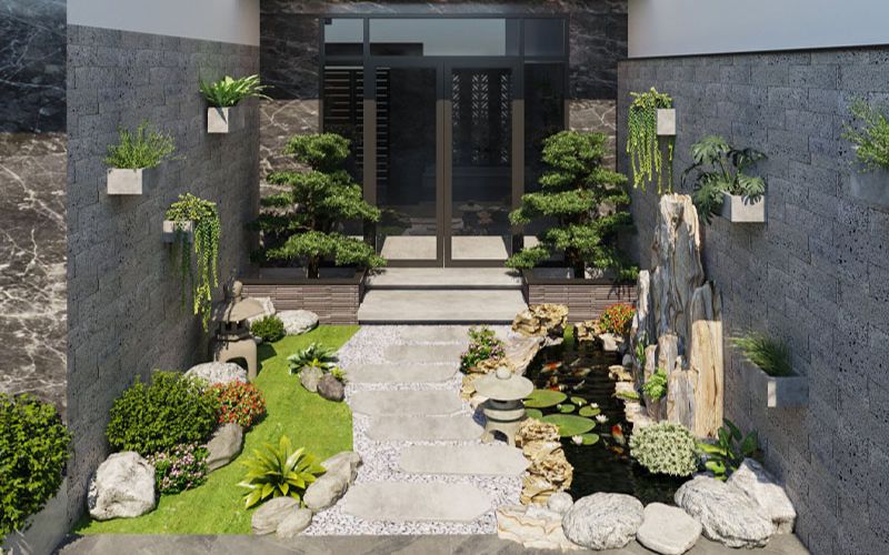 Tiểu cảnh hồ cá, cây xanh mang lại không gian tươi mát cho ngôi nhà