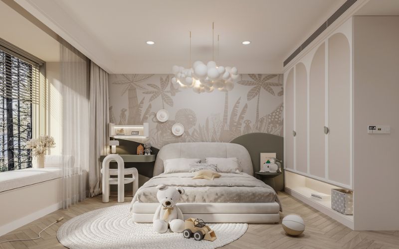 Trần giật cấp phòng ngủ bé gái tone màu tím dễ thương