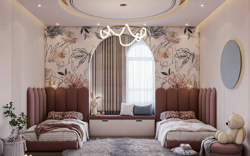 Trần thạch cao giật cấp phòng ngủ dành cho 2 bé gái đẹp