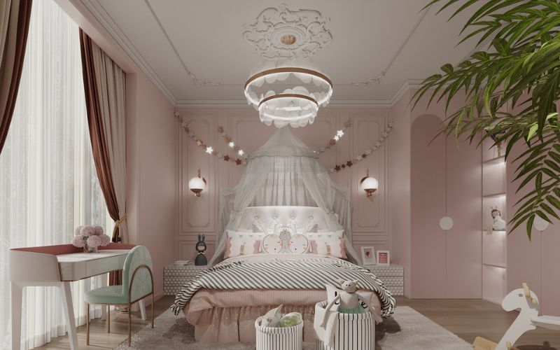 Trần thạch cao phòng ngủ bé gái phong cách Tân cổ điển