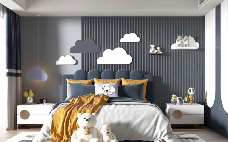Trần thạch cao phòng ngủ bé trai với tường trang trí ấn tượng