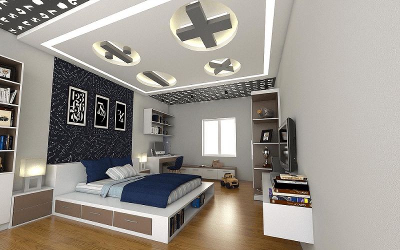 Trần thạch cao cho phòng ngủ bé trai được thiết kế bằng phép tính toán