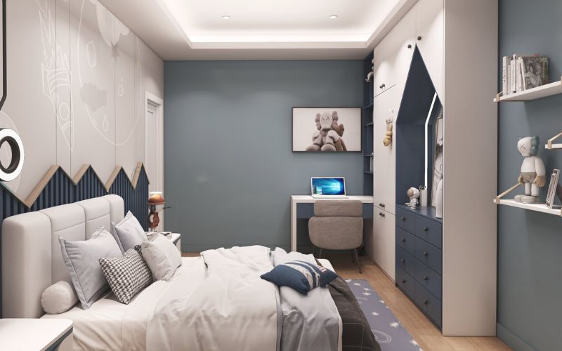 Trần thạch cao phòng ngủ bé trai kết hợp đèn led âm trần