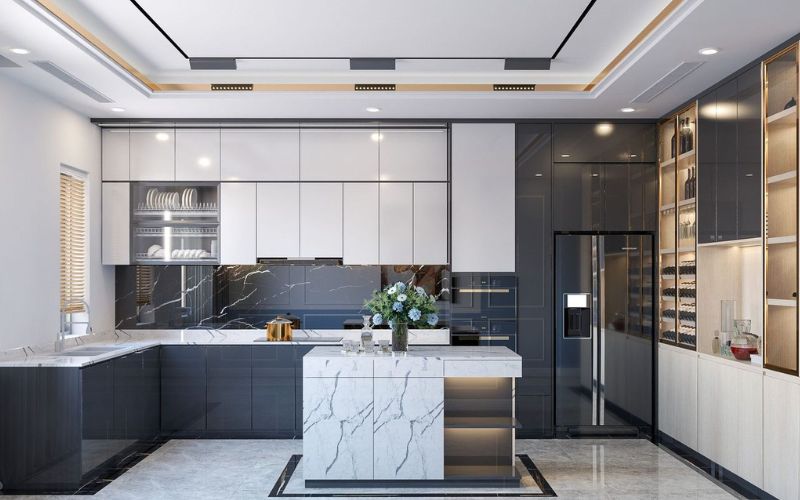 Trần thạch cao phòng bếp kết hợp hệ thống đèn thông minh