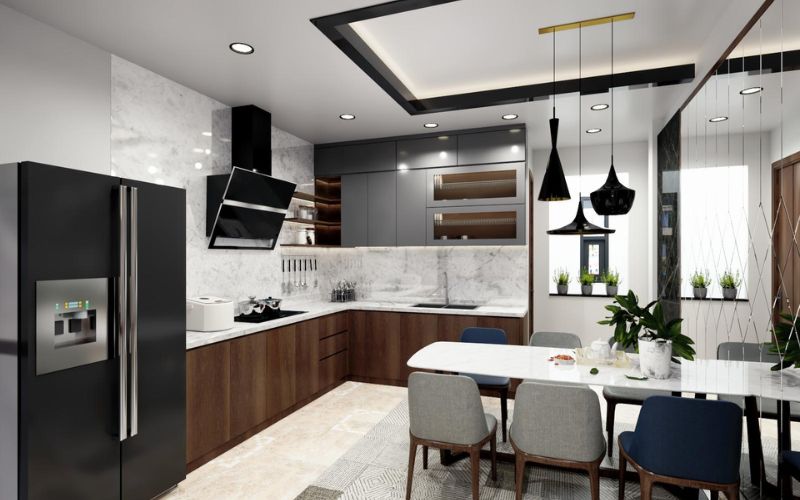 Thiết kế trần giật cấp, cao phòng bếp nhà ống giúp không gian thoáng mát hơn