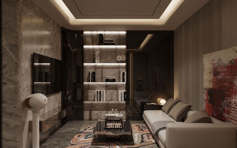 Trần thạch cao hiện đại kết hợp đèn led hắt điểm tạo không gian phòng khách 30m2 sang trọng