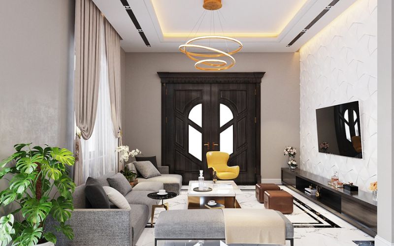 Trần thạch cao phòng khách 30m2 cao, hiện đại mang đến không gian thoáng đãng