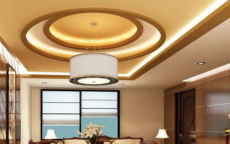 Trần thạch cao hình tròn giúp phòng khách trở nên độc đáo, thu hút hơn