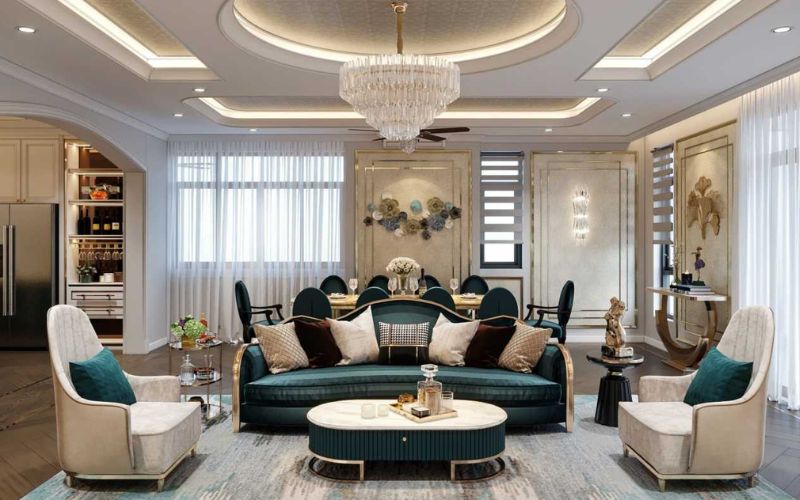 Mẫu trần thạch cao giật cấp phòng khách biệt thự sang trọng, quý phái, tinh tế