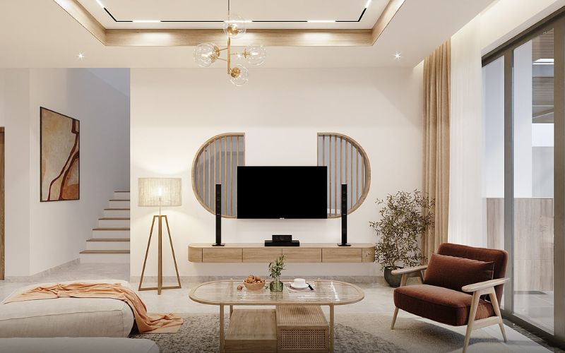 Trần thạch cao giật cấp phòng khách, trang trí đèn chùm độc đáo