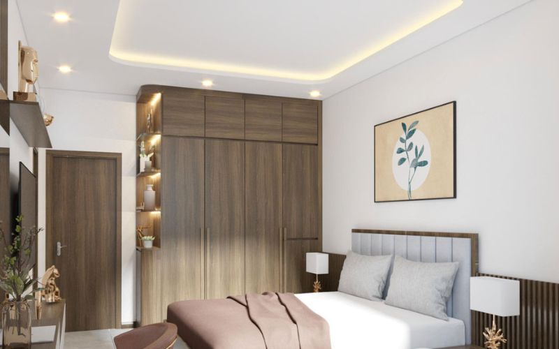 Trần thạch cao phòng ngủ đường nét bo góc mềm mại mang lại không gian nhẹ nhàng, tinh tế