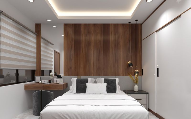 Thiết kế trần thạch cao giúp phòng ngủ nhỏ trở nên rộng rãi, thoáng đãng hơn