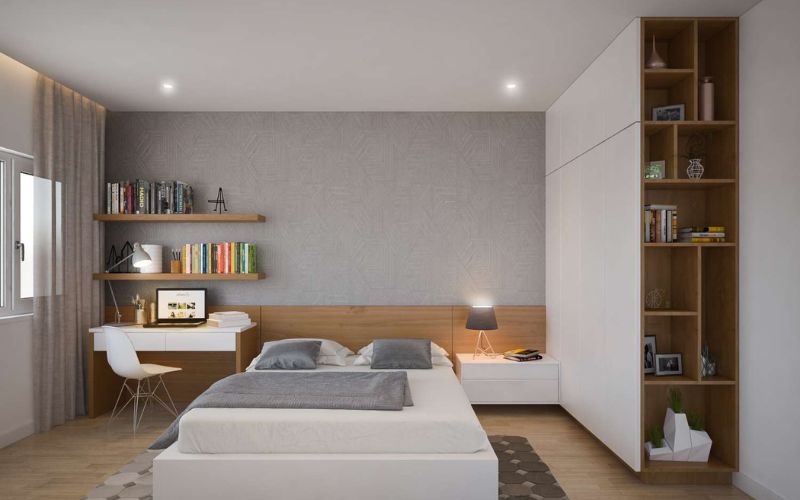 Thiết kế trần thạch cao phẳng giúp phòng ngủ thông thoáng hơn
