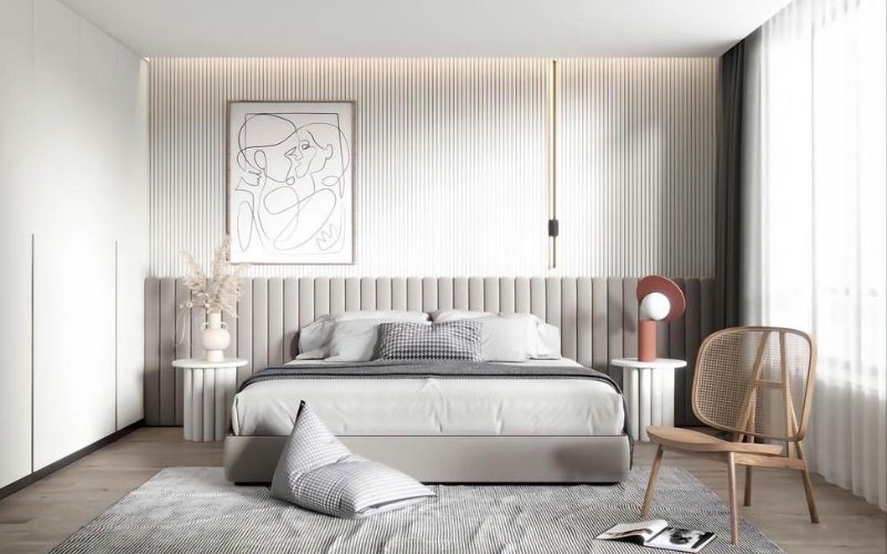 Trần thạch cao phẳng đơn giản giúp phòng ngủ 10m2 tối ưu diện tích hiệu quả
