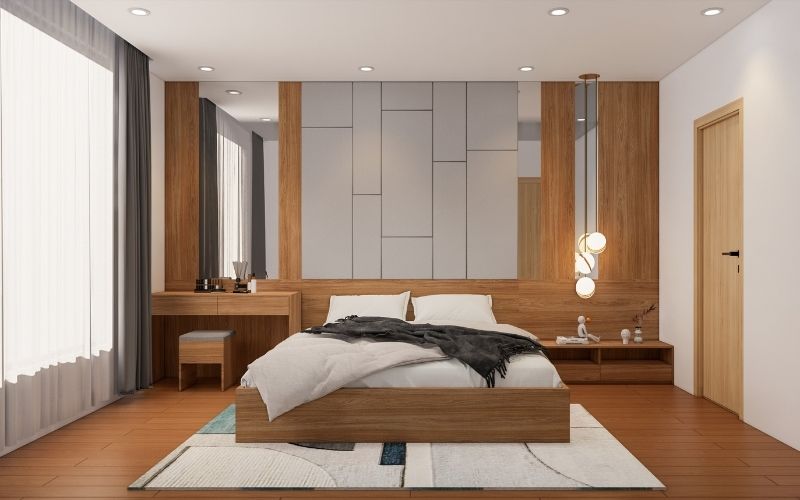 Mẫu trần thạch cao phẳng với đèn thả tròn độc đáo
