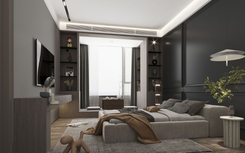 Mẫu trần giật cấp phòng ngủ vợ chồng phong cách hiện đại