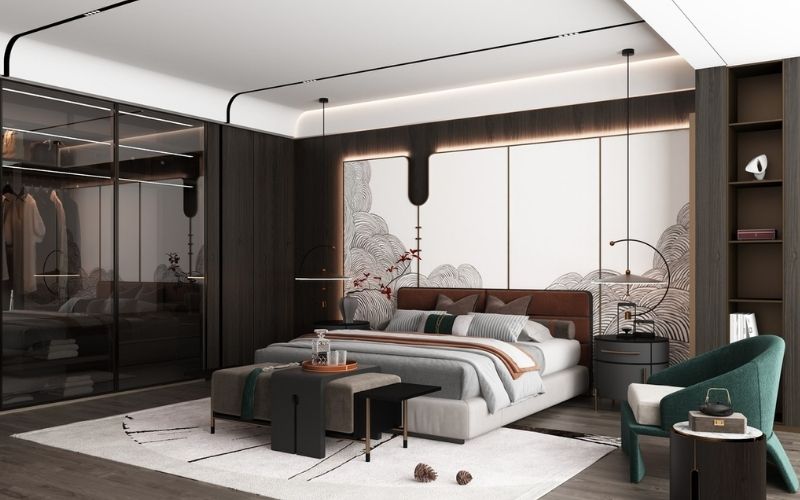 Mẫu thiết kế trần phòng ngủ vợ chồng đẹp đậm chất Á Đông