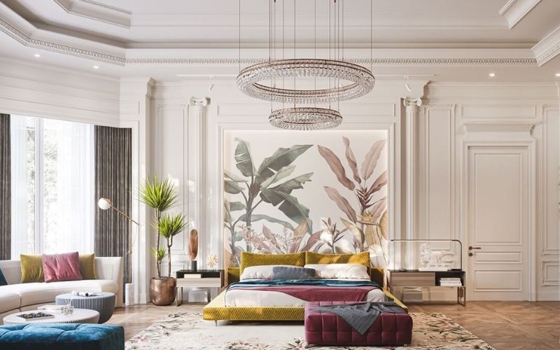 Trần thạch cao phòng ngủ vợ chồng nhà biệt thự quyền quý