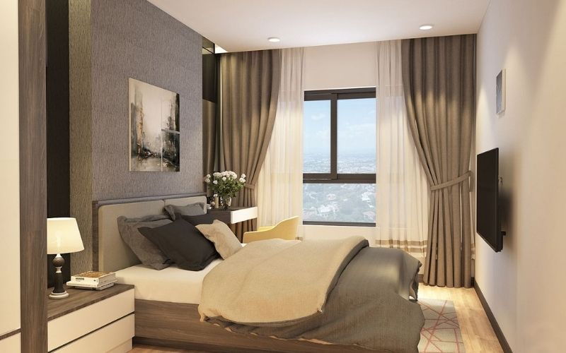 Phòng ngủ vợ chồng chung cư trần thạch cao đẹp, hiện đại