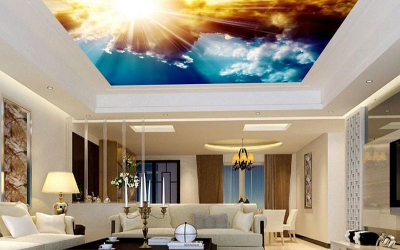 Trần thạch cao 3D giúp mở rộng không gian phòng khách 30m2 và mang đến cảm giác thư thái